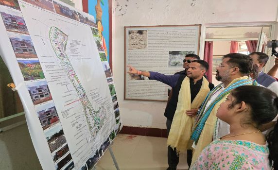 Tripura Tourism minister Sushanta Chowdhury inspects Chabimura to review work progress.